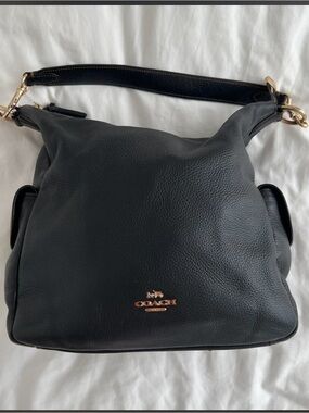 Coach Pennie Black Pebbled Leather Hobo Shoulder Bag with Gold Hardware